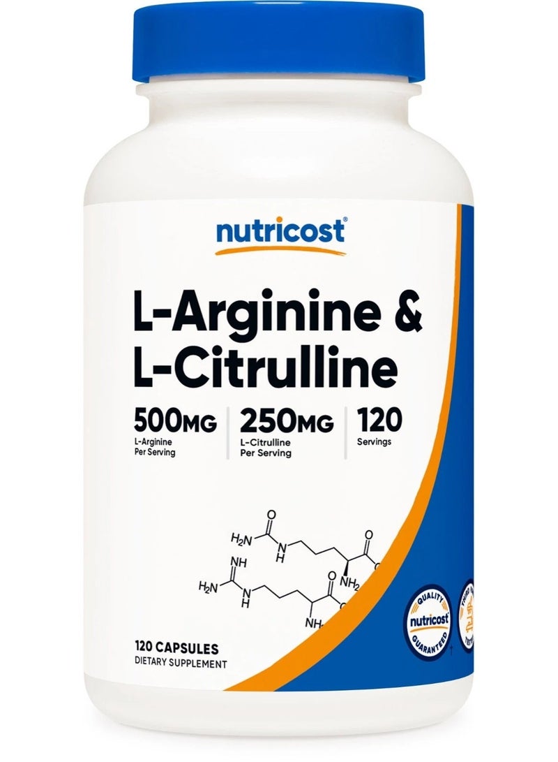 Nutricost, L-Arginine & L-Citrulline, 120 Capsules - Image 1